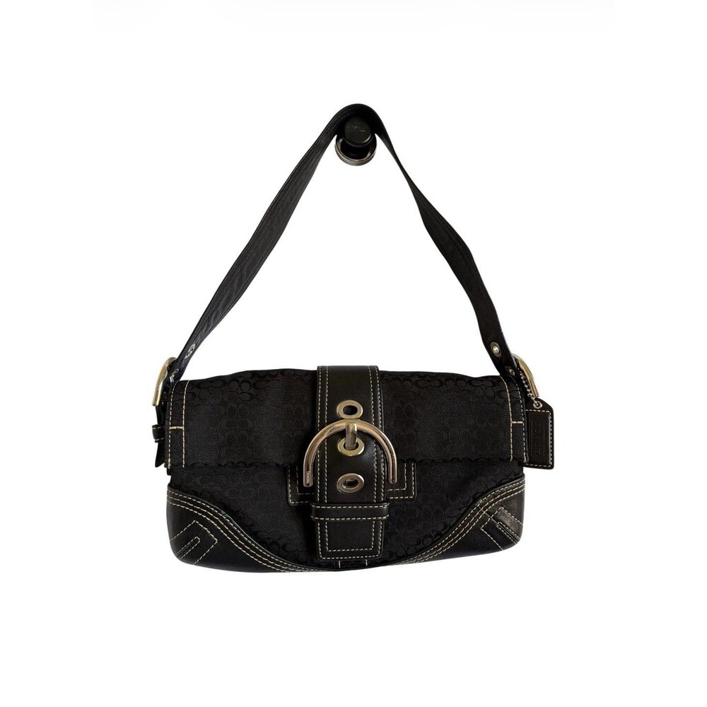 Y2K Vintage Coach Black Soho Mini Monogram Shoulder Bag With Silver Buckle